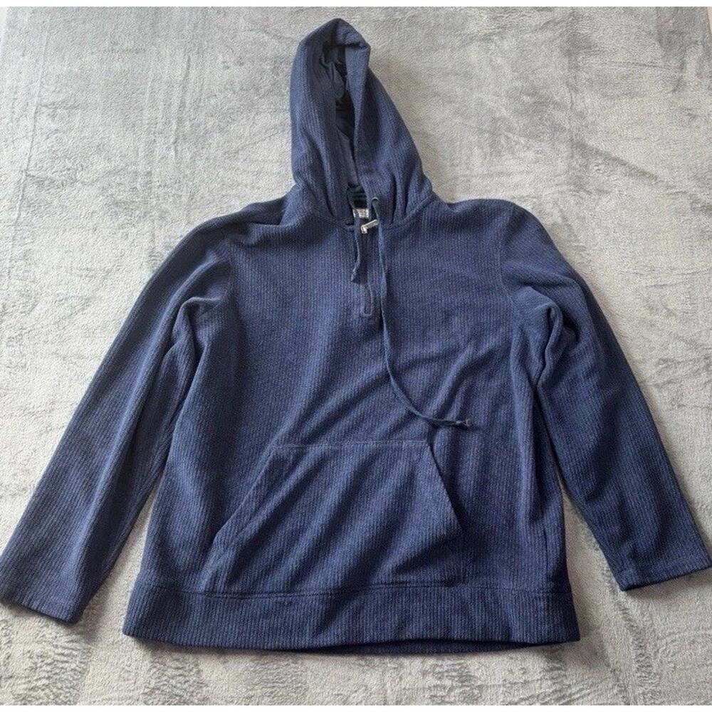 Daniel Buchler Mens Hoodie XL Blue‎ Terrycloth Sweatshirt Elbow Patch Pocket